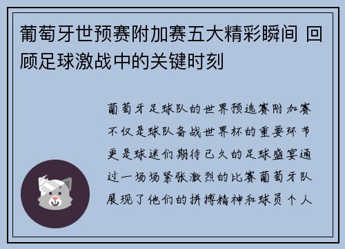 葡萄牙世预赛附加赛五大精彩瞬间 回顾足球激战中的关键时刻